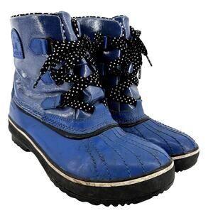 Sorel Tivoli II Snow Rain Boots Lace Up Leather Polka Dot Lined Outdoor Blue 9